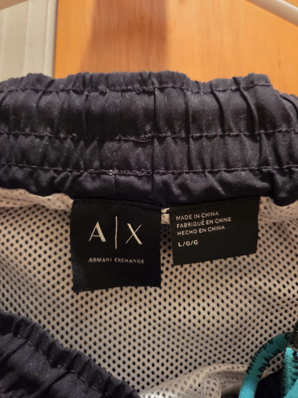 Armani Exchange Black Swim Trunks with Teal Drawstring